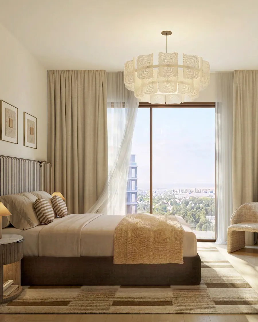 Bedroom in warm neutral finishes